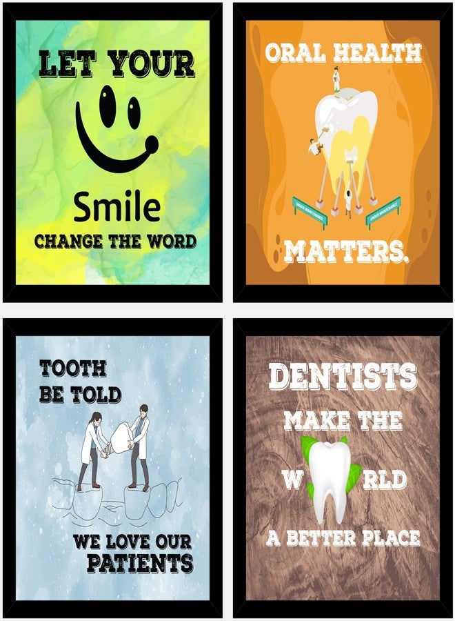 AR Creative Let your Smile, Oral Health, Tooth Be Told, Dentists, Health for Teeth Clinic, Hospital Quotes, Health Quote Framed Wall Poster, Inspirational Quotes, Print with Frame, Home, Office Decor (10 inch x 10 inch), Set Of 4 - Image 1